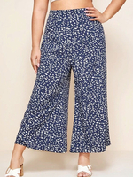 Plus Size Hose Marineblau Blumenmuster Lycra Spandex Casual Long Pants