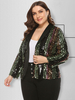Plus Size Jacke für Frauen Turndown Kragen Langarm Pailletten Polyester Casual Short Jacke