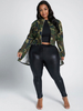 Plus Size Jacke Hunter Green Turndown Kragen Knöpfe Langarm Tarnmuster Polyester Kurzmäntel