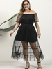 Plus Size Kleid für Frauen Bateau-Ausschnitt Kurzes T-Shirt Spitze Polyester Ärmel Langes Kleid