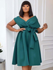 Plus Size Kleid für Frauen Bateau Hals Kurze Ärmeln Lycra Spandex Teal Midi Kleid