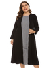 Plus Size Kleid für Frauen Black Jewel Neck Lange T-Shirt Ärmel Plaid Oversized Long One Piece Kleid