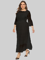 Plus Size Kleid für Frauen Black Square Neck Half Illusion Ärmel Polyester Übergroßes langes einteiliges Kleid