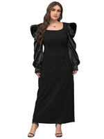 Plus Size Kleid für Frauen Black Square Neck Lange Puffärmel Polyester Long One Piece Kleid