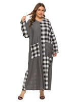 Plus Size Kleid für Frauen Black Sweetheart Neck Long Sleeves Plaid Long One Piece Kleid