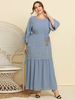 Plus Size Kleid für Frauen Blue Grey Jewel Neck 3/4 Länge ausgestellte Ärmel Polyester Schnür langes Kleid