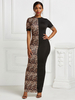 Plus Size Kleid für Frauen Bodycon Jewel Neck Kurzarm T-Shirt Ärmel Leopardenmuster Polyester Paspel Asymmetrisches Einteiliges Kleid