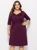 Plus Size Kleid für Frauen Burgund V-Ausschnitt mit halben Ärmeln Polyester Schnür knielanges Kleid