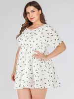Plus Size Kleid für Frauen Green Jewel Neck Kurze T-Shirt Ärmel Blumendruck Polyester Übergroße Einteilige Kleid Midikleider