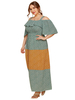 Plus Size Kleid für Frauen Grüne Träger Hals Kurze T-Shirt Ärmel Farbblock Polyester Übergroßes langes einteiliges Kleid