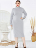 Plus Size Kleid für Frauen Hellgrau High Collar Kurzarm Glockenärmel Polyester Lang Einteiliges Kleid