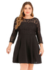 Plus Size Kleid für Frauen Jewel Neck 3/4 Ärmeln Schwarz Kurzes Tunikakleid