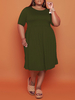 Plus Size Kleid für Frauen Jewel Neck Half Sleeves Hunter Green Polyester Plissee Tunikakleid