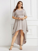 Plus Size Kleid für Frauen Jewel Neck Kurzarm T-Shirt Ärmel Polyester Paspel Lang Einteiliges Kleid