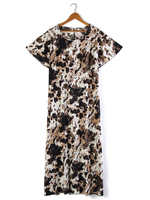 Plus Size Kleid für Frauen Jewel Neck Kurze Flügelärmel Bedrucktes Polyester Langes Sommerkleid