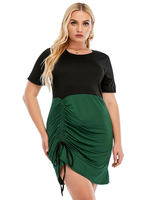 Plus Size Kleid für Frauen Jewel Neck Kurze Ärmel Zweifarbiges Polyester Grünes Kurzes Tunikakleid
