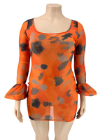 Plus Size Kleid für Frauen Jewel Neck Long Sleeves Printed Pattern Polyester Short Summer Dress