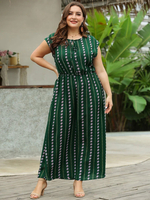 Plus Size Kleid für Frauen Jewel Neck ärmelloses bedrucktes Polyester langes einteiliges Kleid