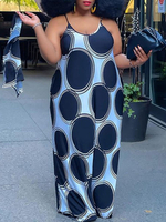 Plus Size Kleid für Frauen Neckholder Ärmellos Polka Dot Polyester Piping Übergroßes Schwarzes Langes Kleid