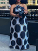 Plus Size Kleid für Frauen Neckholder ärmelloses Polka Dot Polyester geknotetes übergroßes langes Kleid