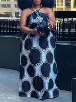 Plus Size Kleid für Frauen Neckholder ärmelloses Polka Dot Polyester geknotetes übergroßes langes Kleid