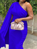 Plus Size Kleid für Frauen One-Shoulder Long Sleeves One Sleeve Lycra Spandex Plissee Langes; figurbetontes Kleid