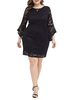 Plus Size Kleid für Frauen Schwarz Polyester Langarm Spitze Schwarz Kleider