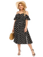 Plus Size Kleid für Frauen Schwarz Ärmelloses Bateau Neck rückenfreies Polka Dot Polyester Long Dress