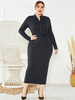 Plus Size Kleid für Frauen Schwarz Stehkragen Langarm Polyester Asymmetrisch Lang Einteilig Kleid