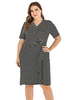 Plus Size Kleid für Frauen Schwarz V-Ausschnitt Kurzarm Lycra Spandex Polyester Sommer Midi Kleid
