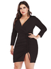 Plus Size Kleid für Frauen Schwarz V-Ausschnitt Lange T-Shirt Ärmel Schnüren Knotete knielange One Piece Kleid