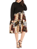 Plus Size Kleid für Frauen Schwarzes Baumwoll Patchwork Midi Kleid