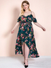 Plus Size Kleid für Frauen Straps Neck Floral bedrucktes Polyester langes einteiliges Kleid