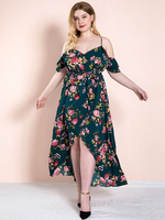 Plus Size Kleid für Frauen Straps Neck Floral bedrucktes Polyester langes einteiliges Kleid