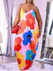 Plus Size Kleid für Frauen Straps Neck Sleeveless Floral Printed Polyester Paspel Langes Kleid