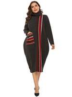 Plus Size Kleid für Frauen Tiefgrauer Rollkragenpullover Lange T-Shirt Ärmel Farbblock Übergroßes langes einteiliges Kleid