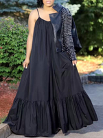 Plus Size Kleid für Frauen Träger Hals Ärmellos Lycra Spandex Plissee Oversized Schwarzes Langes Kleid