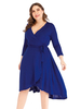 Plus Size Kleid für Frauen V-Ausschnitt 3/4 Ärmeln Polyester Knielanges Sommerkleid