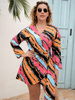 Plus Size Kleid für Frauen V-Ausschnitt gedruckt Polyester geknotet knielang einteilig Kleid