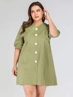 Plus Size Kleid für Frauen V-Ausschnitt Halbarm T-Shirt Ärmel Polyester Übergroßes Knielanges Grünes Hemdkleid