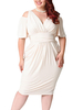 Plus Size Kleid für Frauen V-Ausschnitt Kurze Ärmel Polyester Weiß Knielanges Kleid