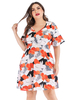 Plus Size Kleid für Frauen V-Ausschnitt Kurze Ärmel Printed Pattern Polyester Kurzes Einteiliges Kleid