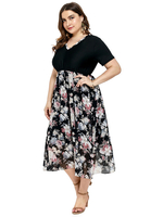 Plus Size Kleid für Frauen V-Ausschnitt Kurze Ärmel T-Shirt Ärmel Bedrucktes langes einteiliges Kleid