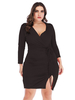 Plus Size Kleid für Frauen V-Ausschnitt Lange Ärmel Polyester Schwarz Kurzes; figurbetontes Kleid