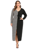 Plus Size Kleid für Frauen V-Ausschnitt mit langen Ärmeln Zweifarbiges Polyester Schwarzes langes Kleid