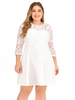 Plus Size Kleid für Frauen White Jewel Neck 3/4 Länge Illusion Ärmel Spitze Oversized Knielänge One Piece Kleid