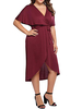 Plus Size Kleid V-Ausschnitt Wickelkleid Kurzarm Milchseide Partykleid