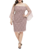 Plus Size Kleider für Frauen Blush Pink Polyester Knielang Kurzarm Bateau Sommerkleid