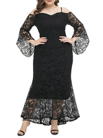 Plus Size Kleidung für Frauen Schwarze Spitze Spaghettiträger 3/4 Länge Ärmel Sommerkleid