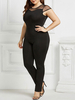 Plus Size Kleidung für Frauen Schwarzes Polyester Kurzarm Lässiger Polyester Herbstoverall